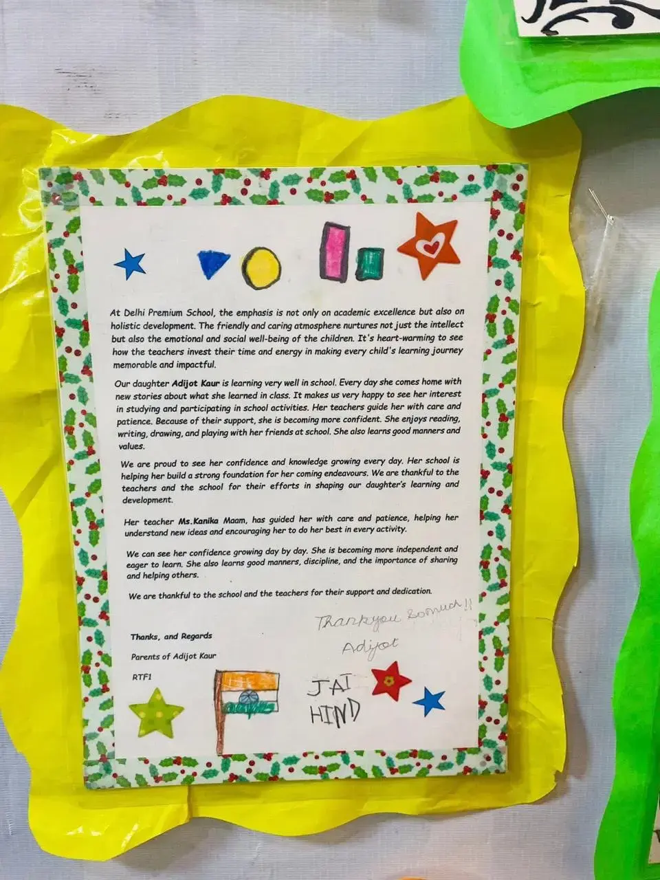 A review shared by a Delhi Premium School parent